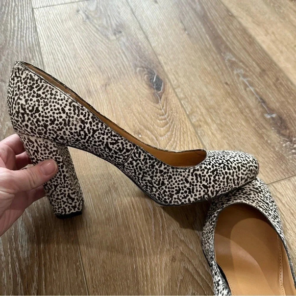 J Crew Women's Black & White Cheetah Print Calf Hair Block Heels Size 9 GUC - Picture 7 of 10
